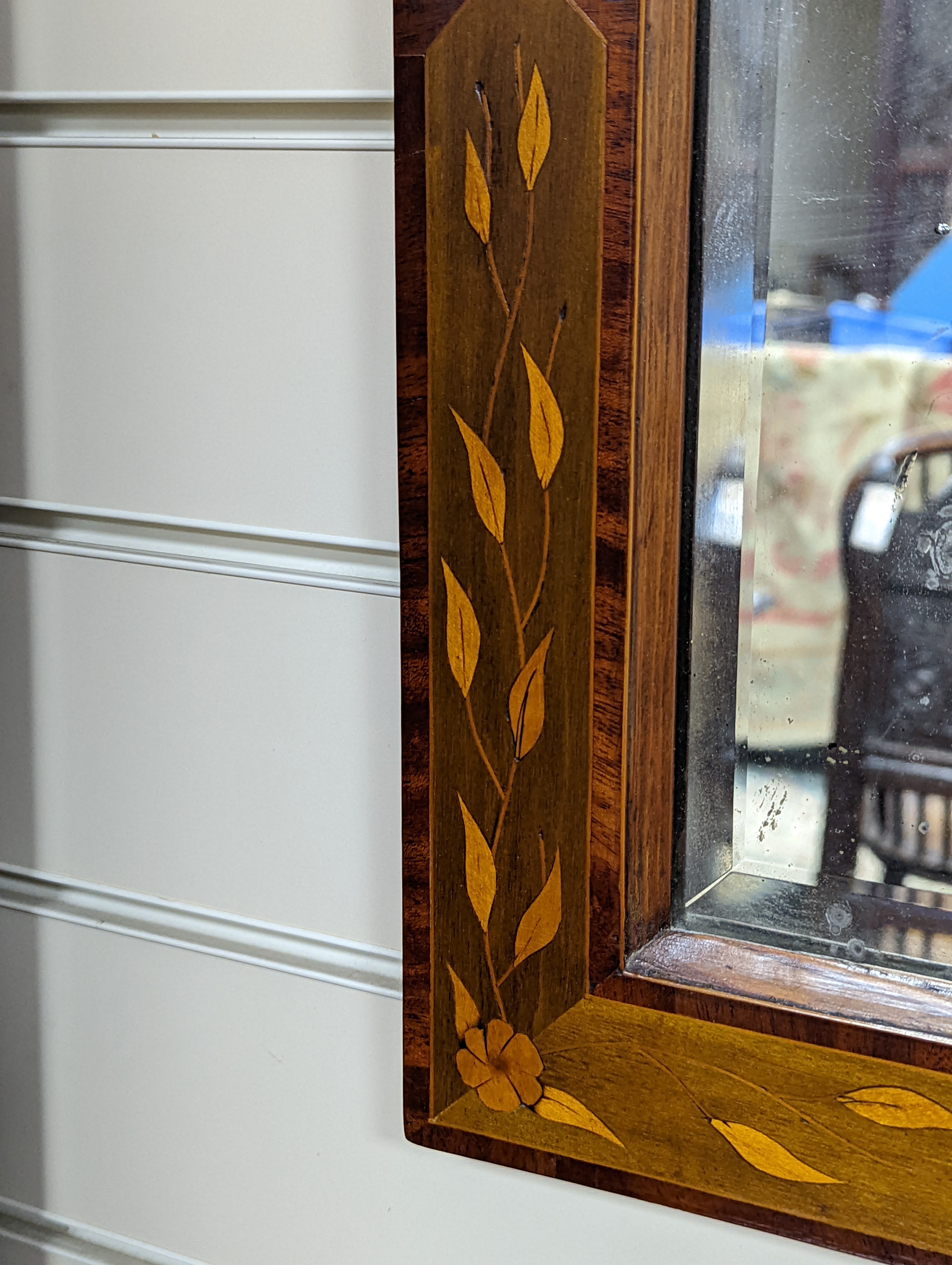 A Dutch floral rectangular marquetry and mahogany mirror, width 50cm, height 62cm